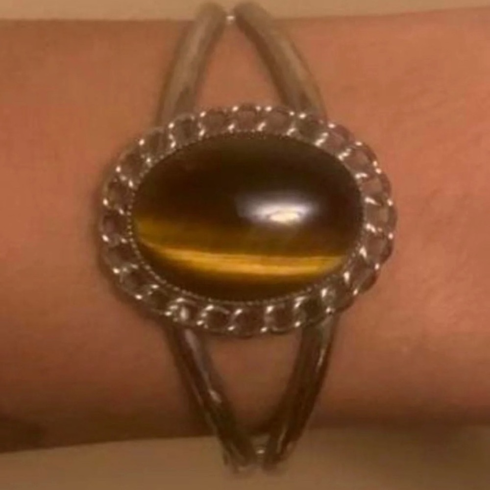Tiger Eye Cabochon Cuff Bracelet Silver
